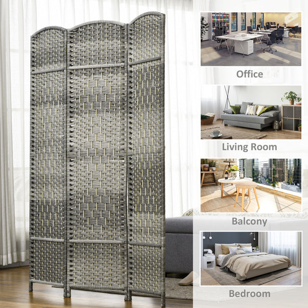 3-Panel Folding Room Divider Screen in Pine Wood and Polypropylene – Grey