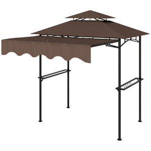 8' x 5' Grill Gazebo, Double Tiered Barbecue Grill Gazebo Shelter with Side Awning, 2 Side Shelves, 6 Hooks, Brown