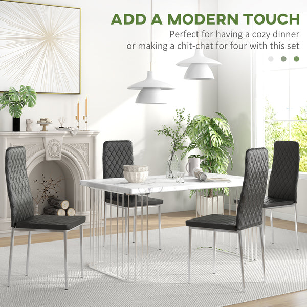 Set of 4 dining chairs with faux leather upholstery and steel legs, black