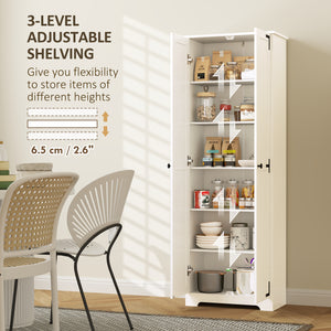 Country Style Tall Storage Cabinet with 2 Doors and Adjustable Shelves, Distressed White