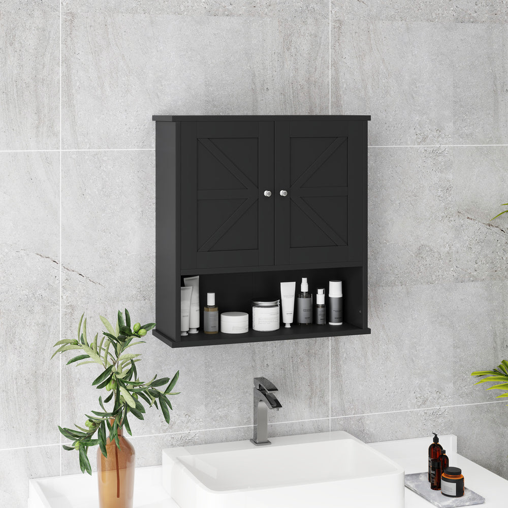 Bathroom Medicine Cabinet with Barn Doors and Adjustable Shelf, Black