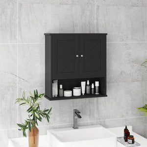 Bathroom Medicine Cabinet with Barn Doors and Adjustable Shelf, Black