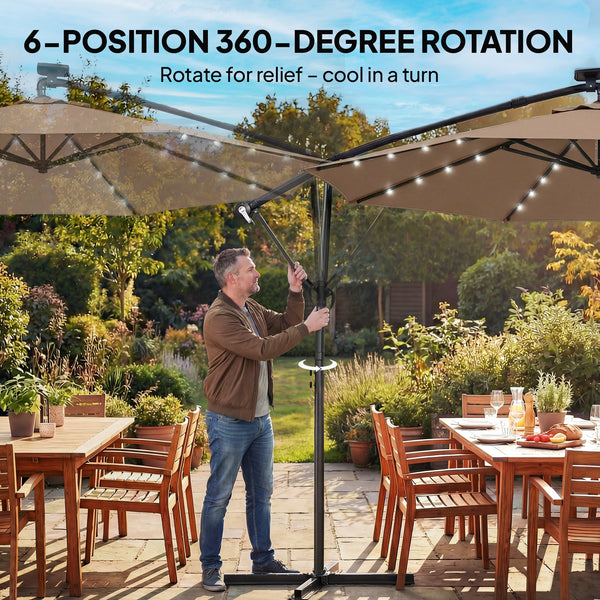 2.95 m cantilever patio umbrella with solar lighting, protective cover, tilt function, crank, khaki