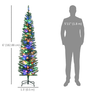 6ft Slim Artificial Christmas Tree with Colorful LED Lights