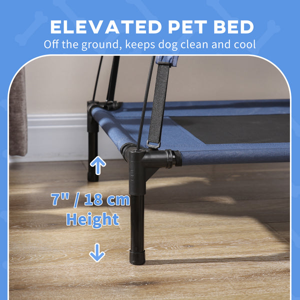 Cooling elevated dog bed with canopy, dark blue