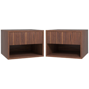 Set of 2 floating bedside tables with drawer, brown