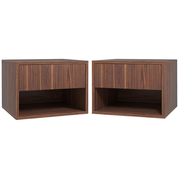 Set of 2 floating bedside tables with drawer, brown