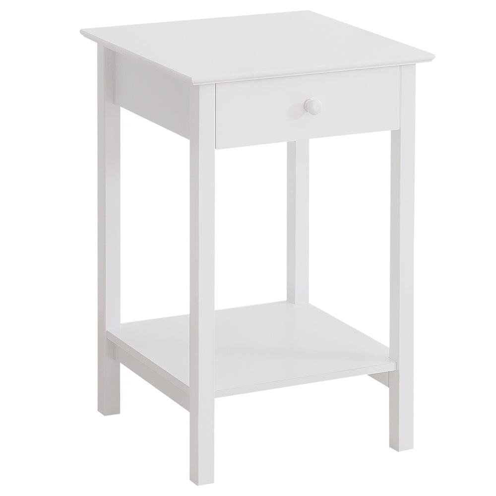 Multifunctional side table with drawer and storage shelf, white