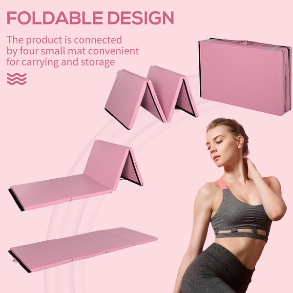 Foldable Gymnastics Mat 1.22m x 2.42m x 5cm with Carry Handles, Pink