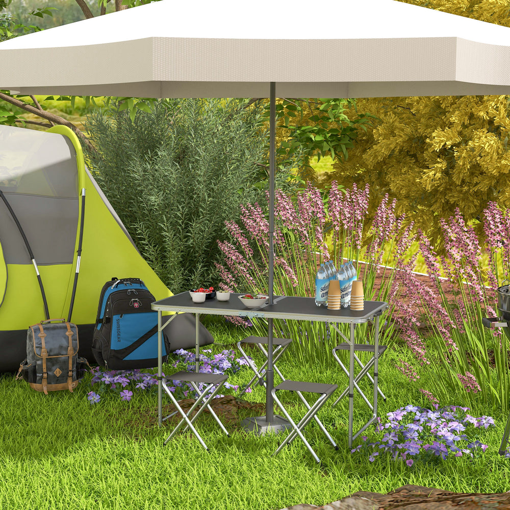 Folding Picnic Table with Camping Chairs, Black.