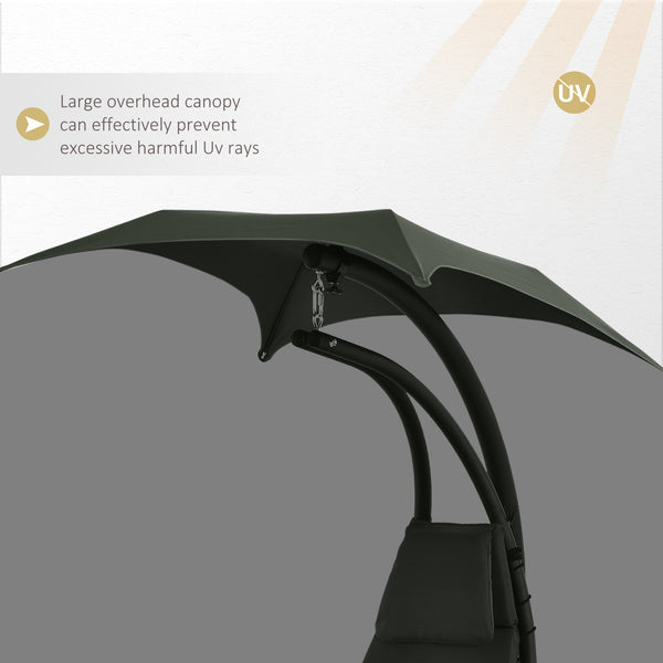 Floating Chaise Lounge Outdoor Porch Swing Chair Hanging Hammock Reclining Seat  w/ Arc Stand & Canopy Umbrella Charcoal Grey