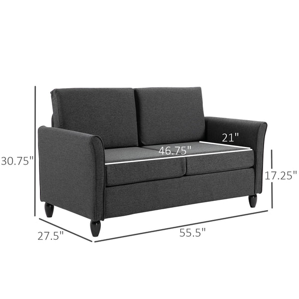 2-seater sofa with armrests and wooden legs, dark grey