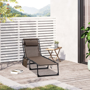 Folding chaise lounge with adjustable backrest and removable cushion, brown