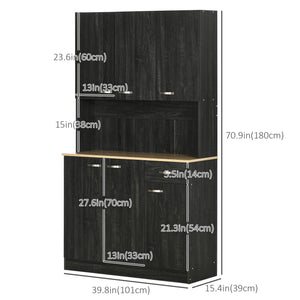 Kitchen cabinet with doors, drawers and microwave countertop, black