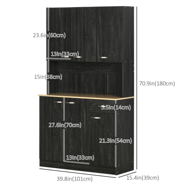Kitchen cabinet with doors, drawers and microwave countertop, black