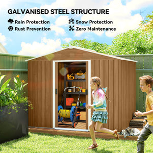 Metal garden shed with lockable sliding doors and ventilation