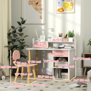 Table and chair set with storage and shelves, pink