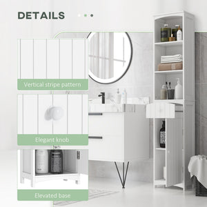 Tall white wooden bathroom storage cabinet