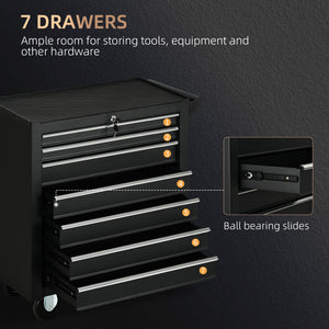 Lockable 7-drawer mobile tool chest with handle, black