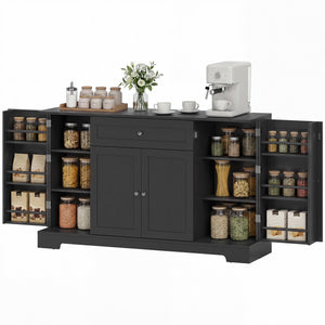 Modern Kitchen Storage Cabinet with Drawer, Adjustable Shelves with Door Brackets, Black