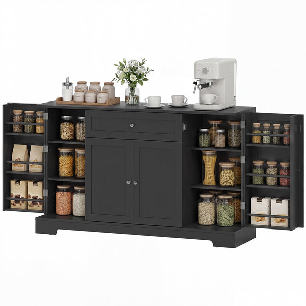 Modern Kitchen Storage Cabinet with Drawer, Adjustable Shelves with Door Brackets, Black