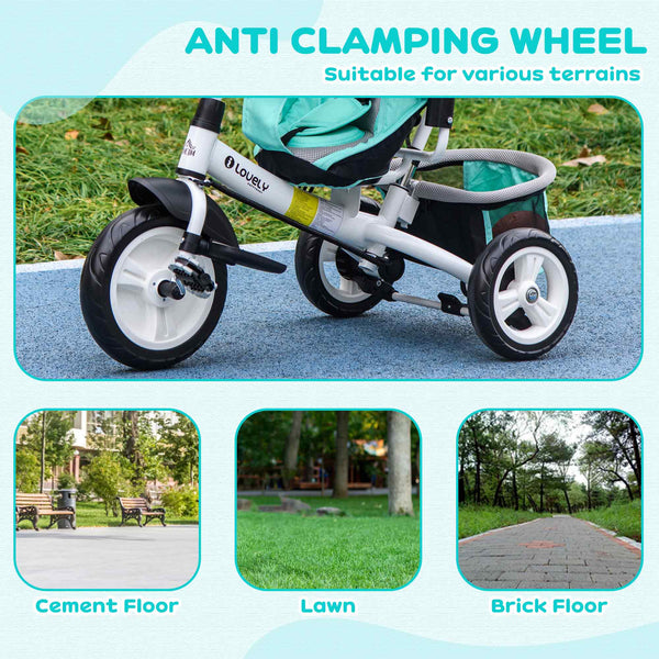 6 in 1 tricycle with parent handle, green