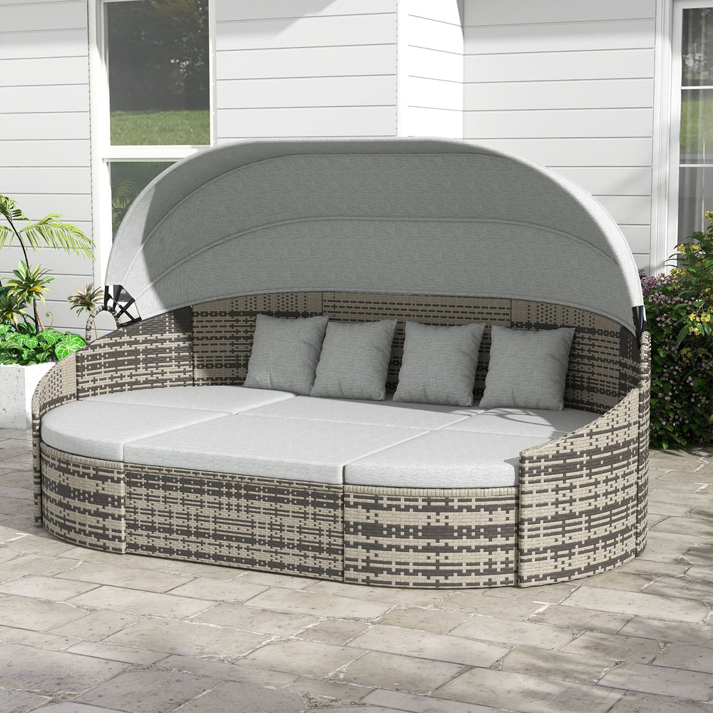 Set of 4 Round PE Wicker Patio Chaise Lounge Daybed, Light Grey