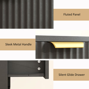 Set of 2 wall-mounted bedside tables with drawer and open shelf, black