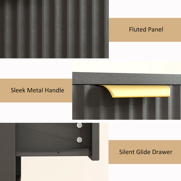 Set of 2 wall-mounted bedside tables with drawer and open shelf, black