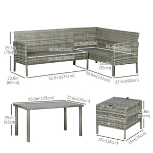 5-piece resin wicker furniture set with cushions, table and poufs, navy blue