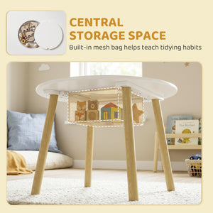 Ensemble table et chaises pour enfants 3 pièces, comprenant une table d'activités, des chaises en forme de nuage et un sac en filet.