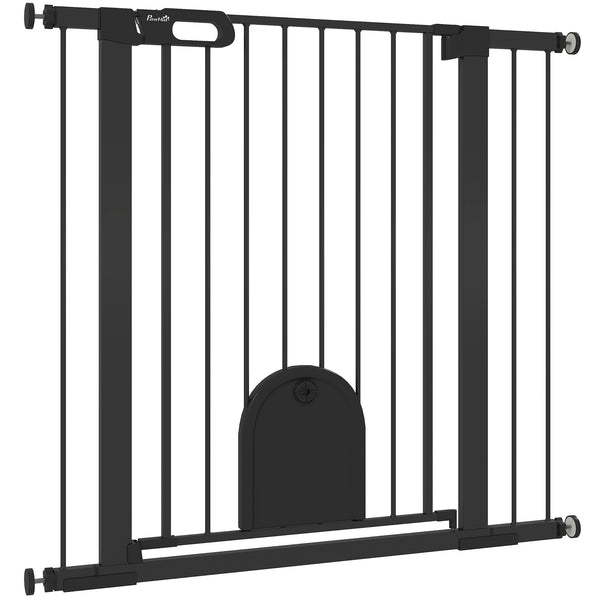 Extra Wide Pet Gate 30-41" with Small Door, Pressure Fit for Stairs, Black