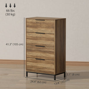Bedroom chest of drawers, 4 drawer storage tower, natural color