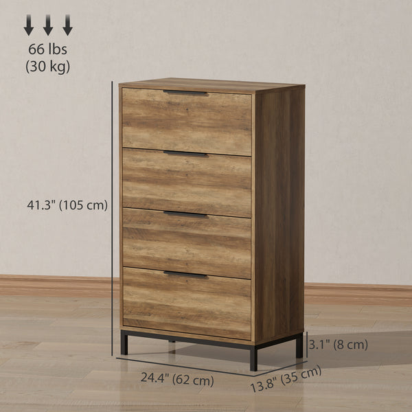 Bedroom chest of drawers, 4 drawer storage tower, natural color