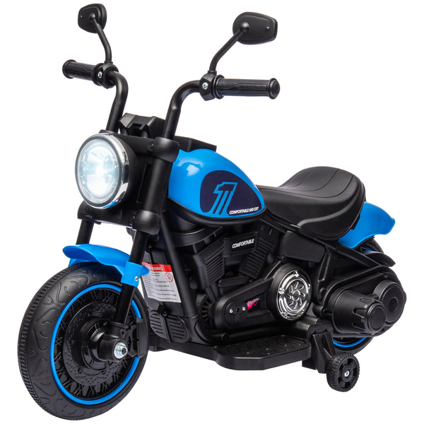 6V motorcycle with training wheels, blue