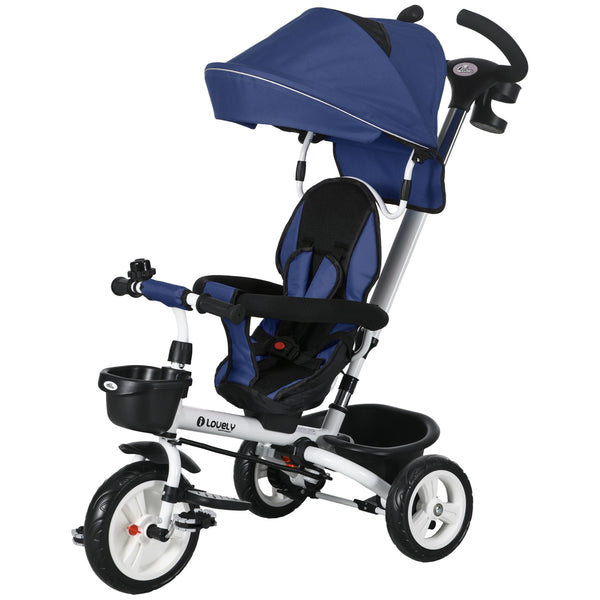 6 in 1 Toddler Tricycle with Parent Handle, Dark Blue
