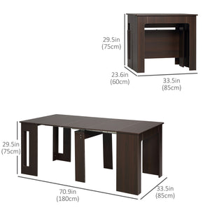 Extendable dining table, extendable kitchen table for small spaces, seats up to 6, dark brown