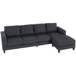 L-shaped sofa with chaise longue and spring cushion for living room or bedroom, anthracite grey