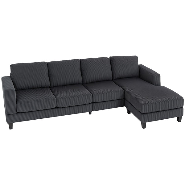 L-shaped sofa with chaise longue and spring cushion for living room or bedroom, anthracite grey