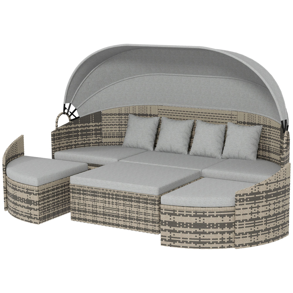 Set of 4 Round PE Wicker Patio Chaise Lounge Daybed, Light Grey