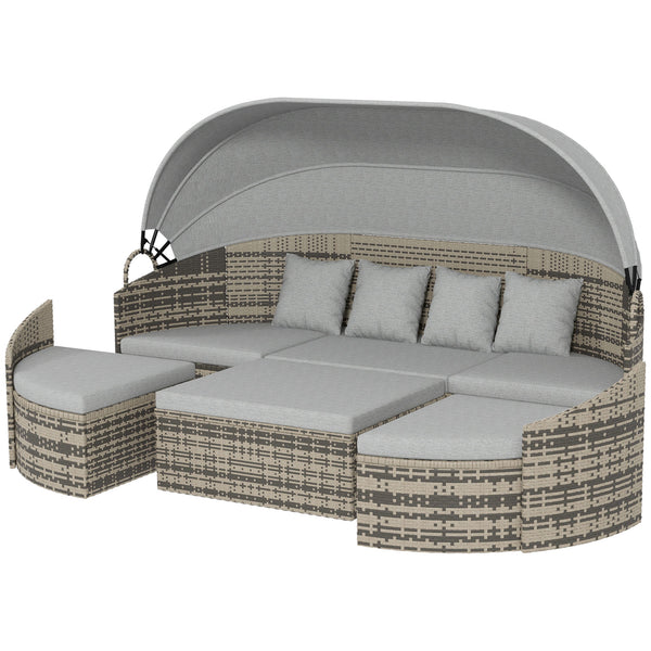 Set of 4 Round PE Wicker Patio Chaise Lounge Daybed, Light Grey