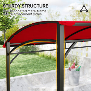 Barbecue shelter with steel frame and hooks, burgundy red