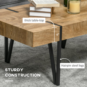 Rustic rectangular coffee table with hairpin legs