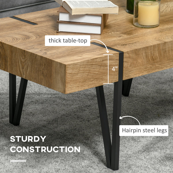 Rustic rectangular coffee table with hairpin legs