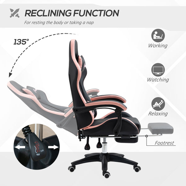 PU leather gaming chair with footrest, reclining backrest, black