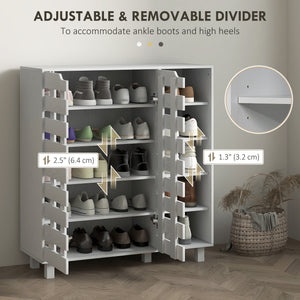 21 Pair Shoe Storage Cabinet with 5-Tier Double Door Cabinet and 5-Tier Open Shelves, White