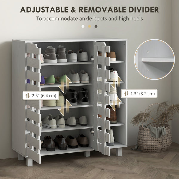 21 Pair Shoe Storage Cabinet with 5-Tier Double Door Cabinet and 5-Tier Open Shelves, White