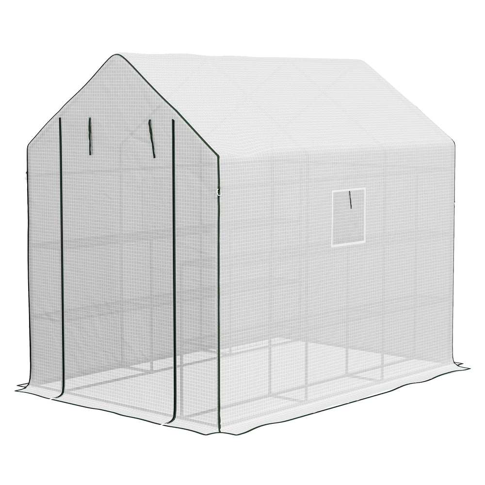 Three-tier garden greenhouse with roll-up door and screened windows
