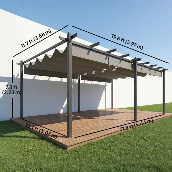 19.6 ft x 11.7 ft Retractable Aluminum Pergola for BBQ, Patio, Garden, Terrace