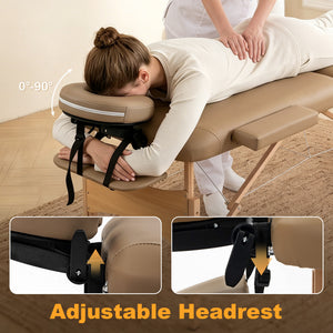 Professional 9-level adjustable folding massage table with accessories – Light brown
